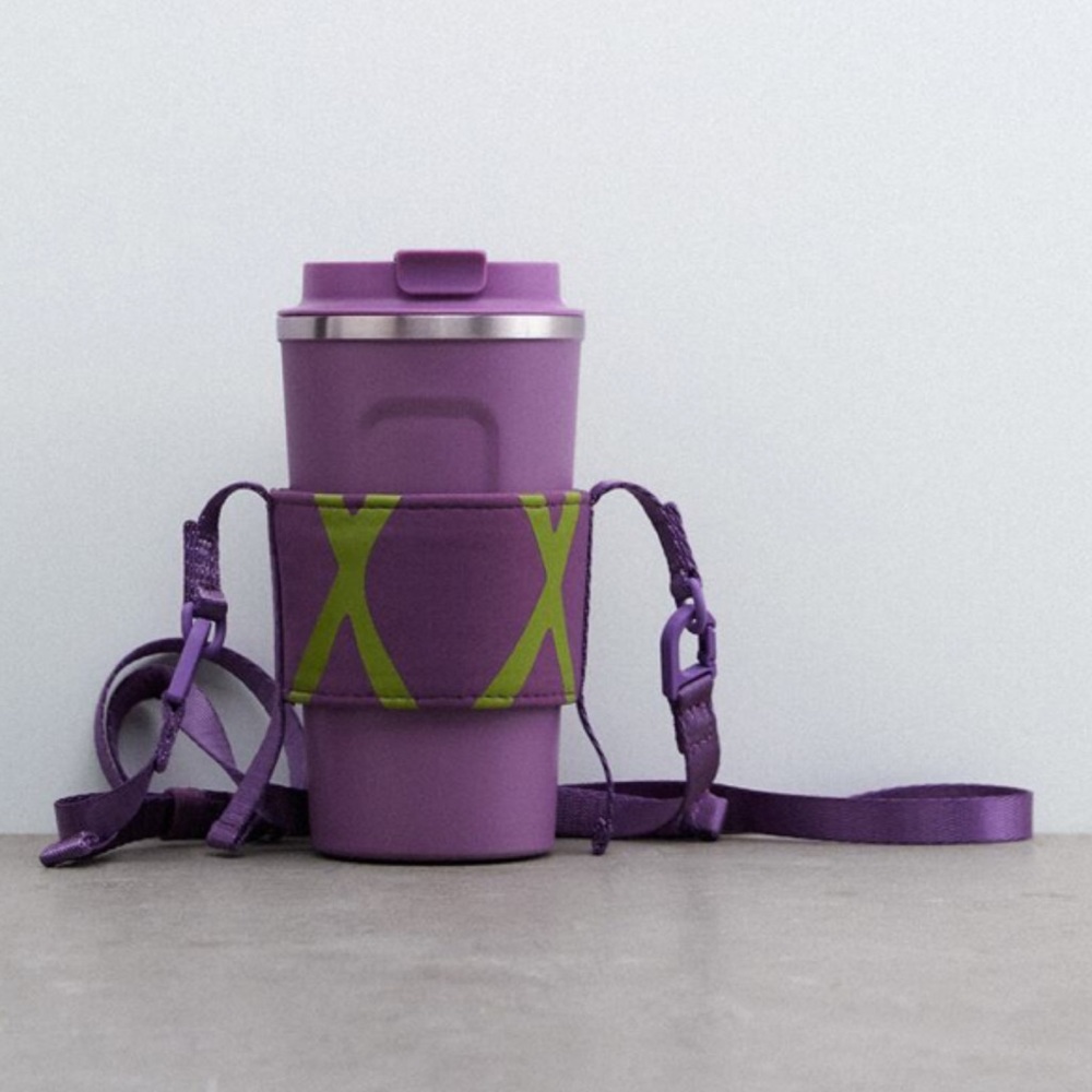 NWOT Zara Crossbody Coffee Thermos Thermo Tumbler Mug Purple